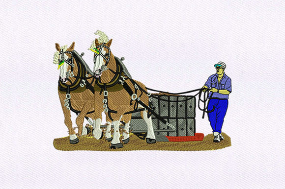 Charming Aiding Pulling Horses Embroidery