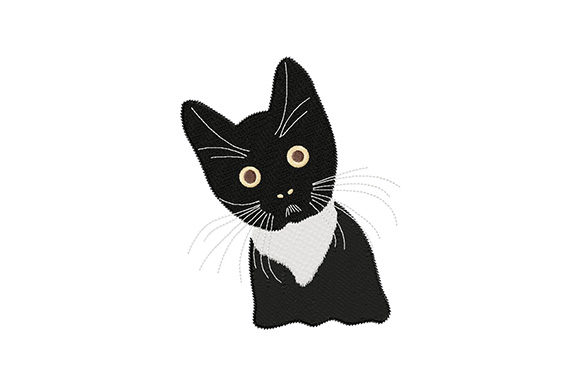 Charming Cute Black Kitten Embroidery