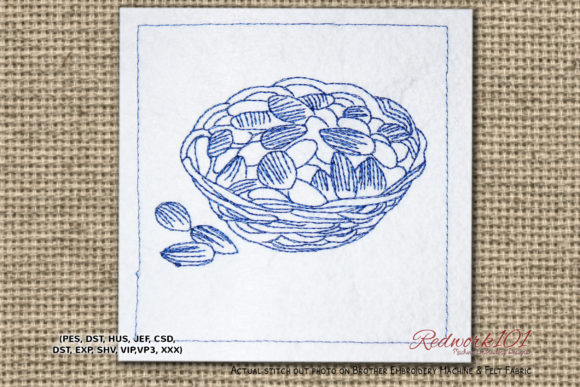 Charming Raw Almond in Wooden Container Redwork