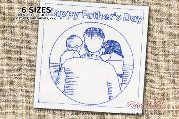 Father's Day Girl and Boy Redwork Design