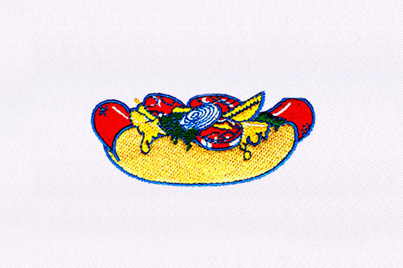Mustard Laden Hot Dog Design: A Festive Embroidery Choice