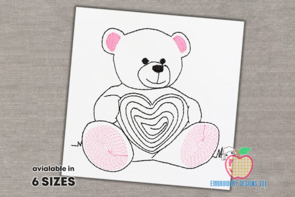Teddy Bear Holding Heart Sketch: A Charming Embroidery Design